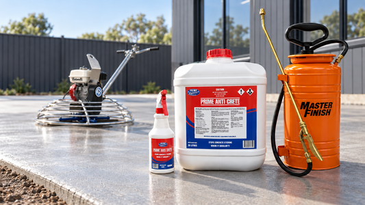 Prime Anti Crete and Masterfinish sprayer with Betonelli power trowel in the background