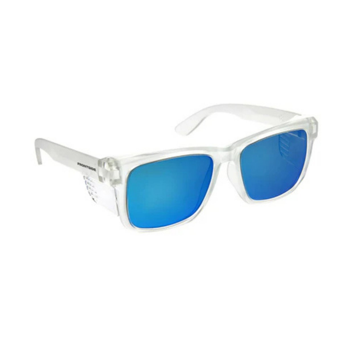 Frontside Safety Glasses 6513 polarised Blue Revo lens clear frame