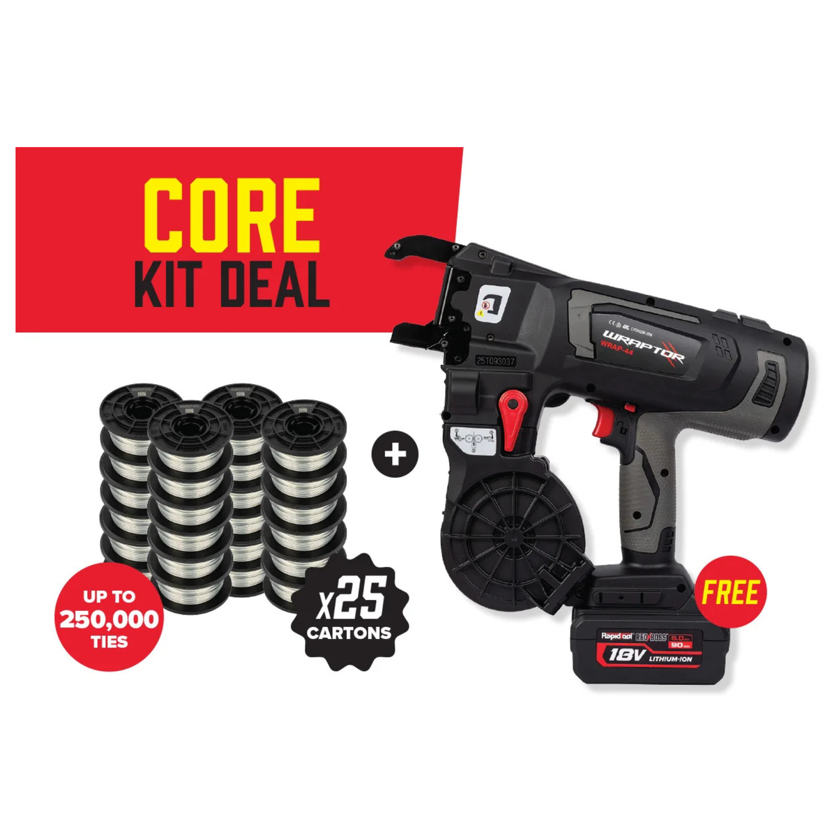 RAPIDTOOL WRAPTOR Core Kit Package Deal - FREE WRAP-44 + 25 Tie Wire Cartons