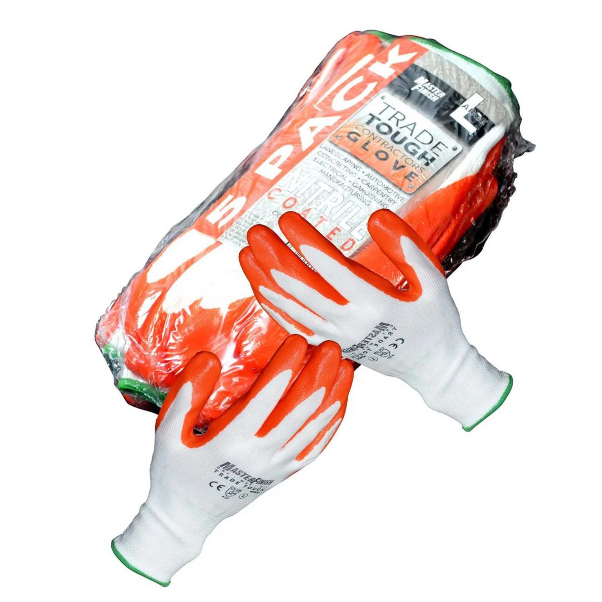 Masterfinish Nitrile Gloves - 5 Pair Pack - Large (Orange) - MFNGO-5