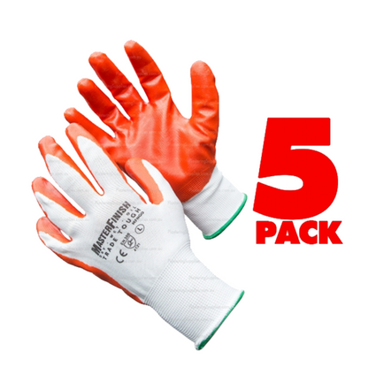 Masterfinish Nitrile Gloves - 5 Pair Pack - Large (Orange) - MFNGO-5